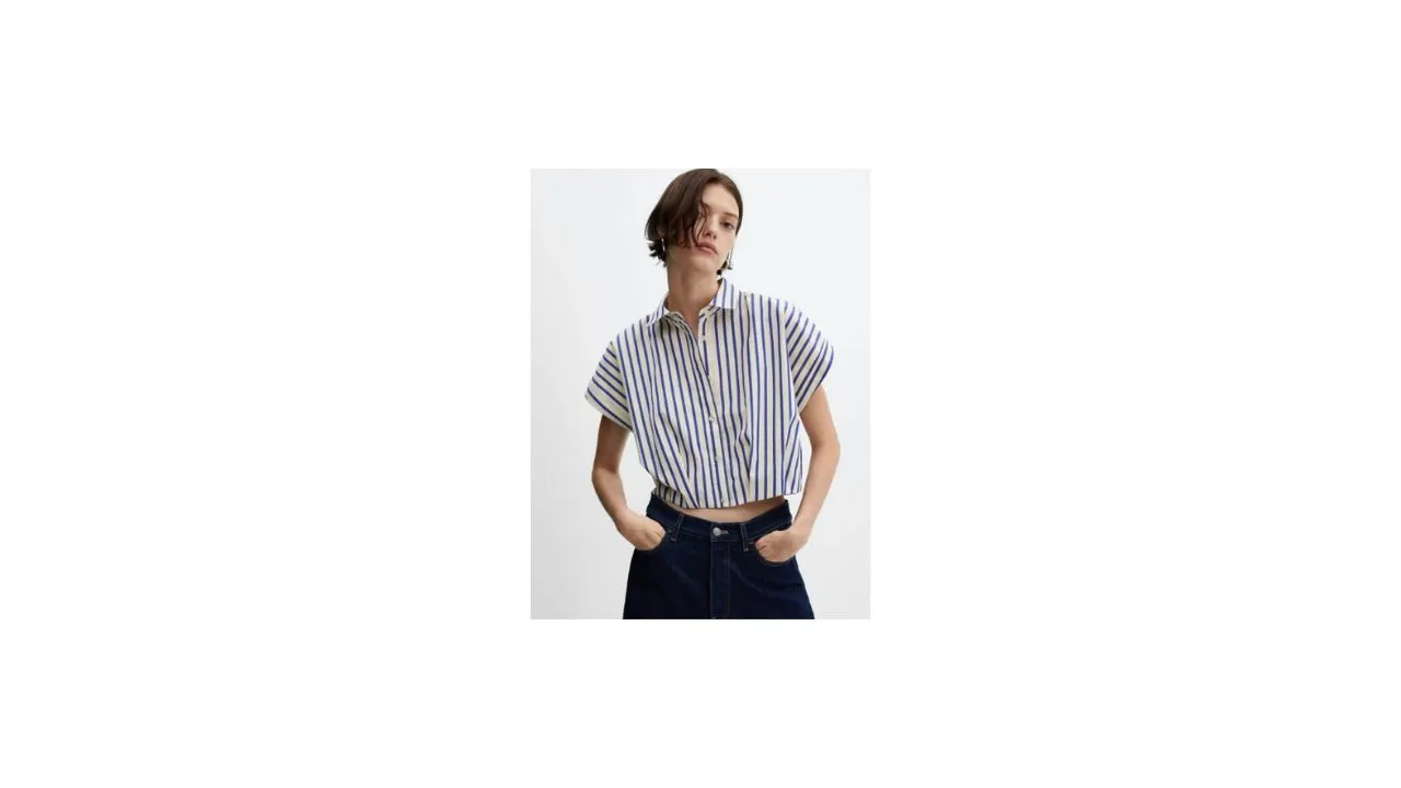 MANGO Striped Cropped Shirt