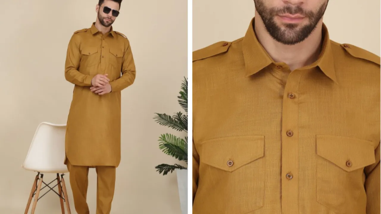 KRAFT INDIA Shirt Collar Pure Cotton Pathani Kurta With Salwar