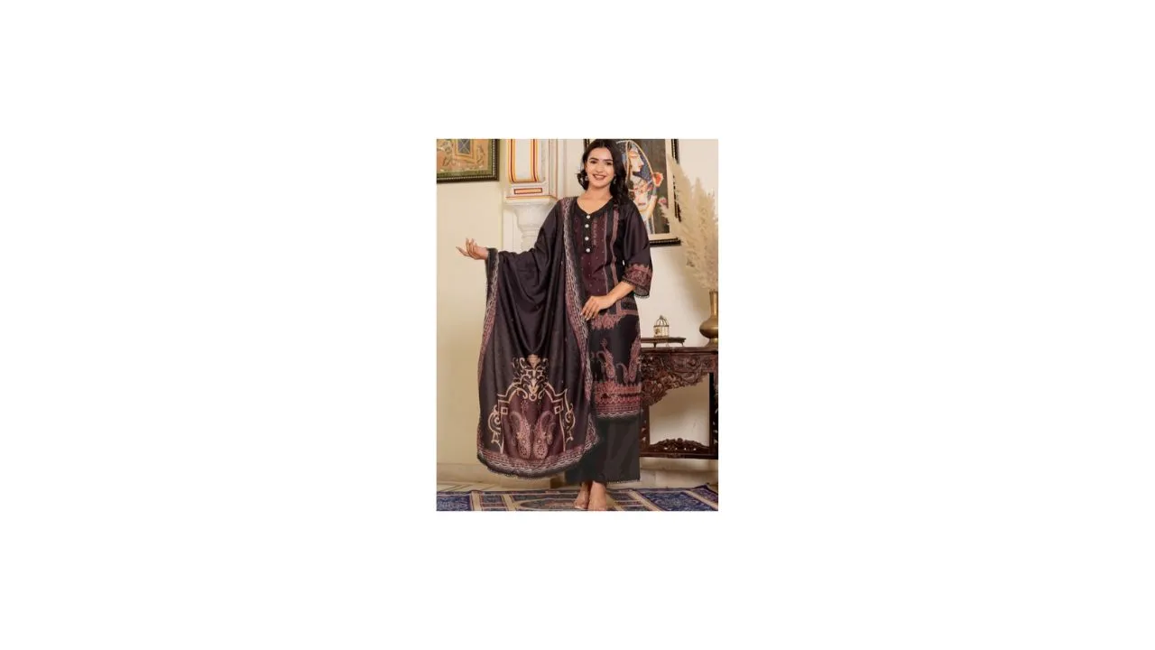 Vbuyz Paisley Printed Gotta Patti Muslin Pakistani Style Kurta 
