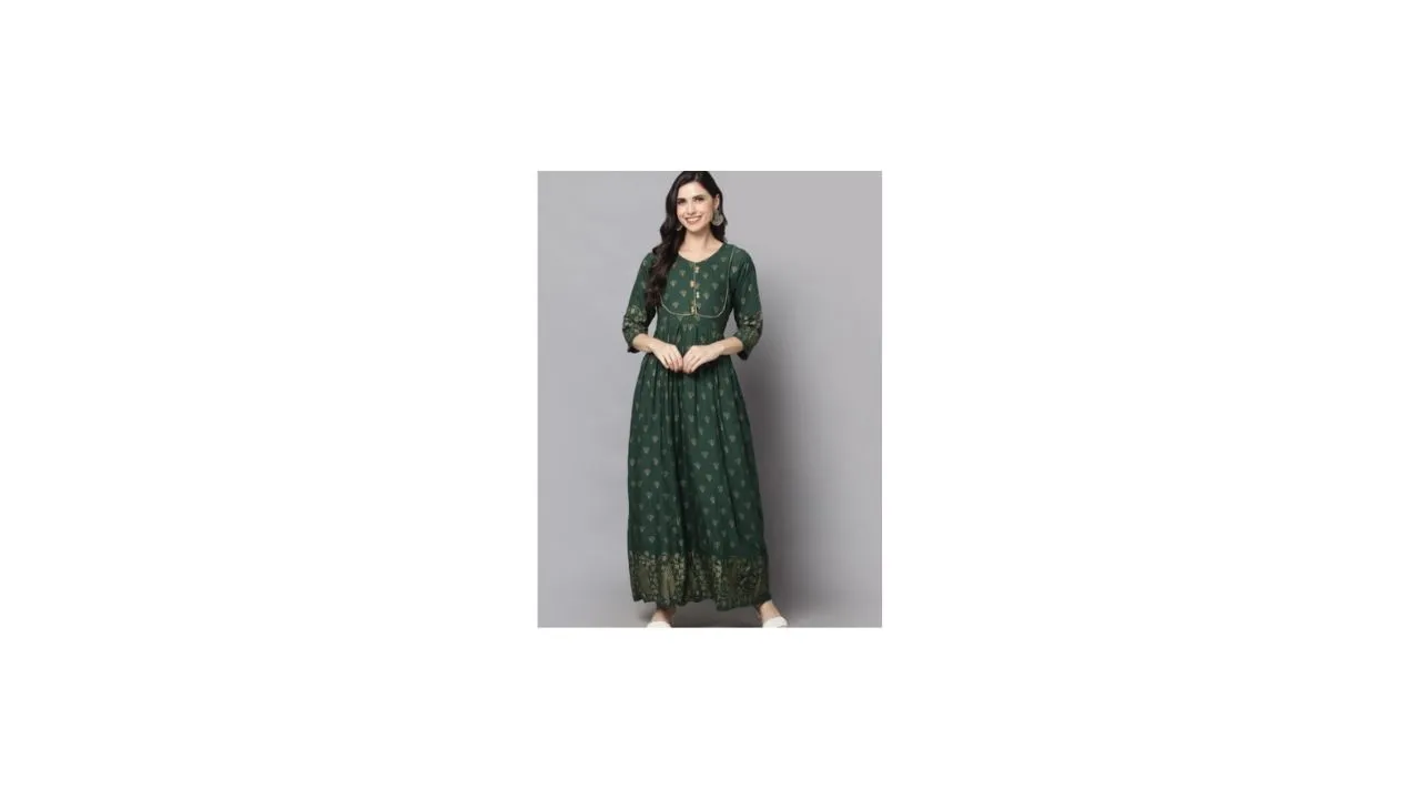 SURHI Women Green Ethnic Motifs Printed Anarkali Kurta