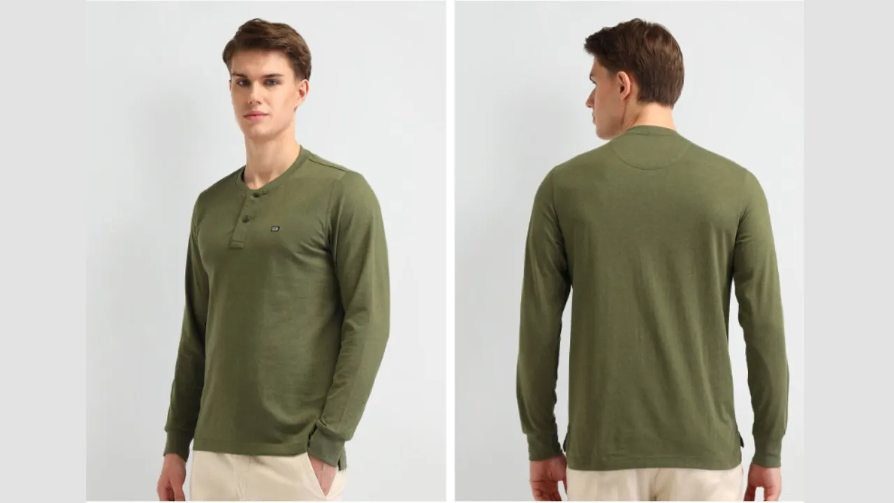 Arrow Sport Men Solid Henley Neck T-shirt