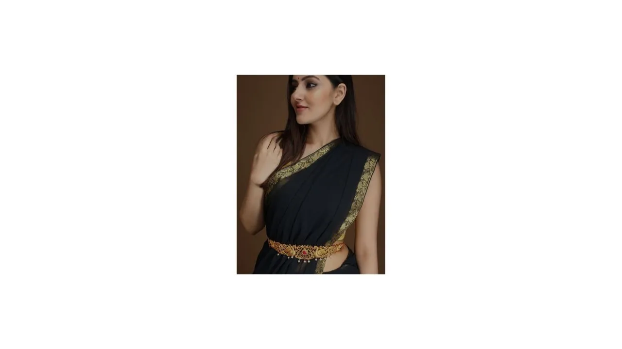 Rubans 24K Gold Plated Handcrafted Ruby with Peacock Tradional Kamarbandh