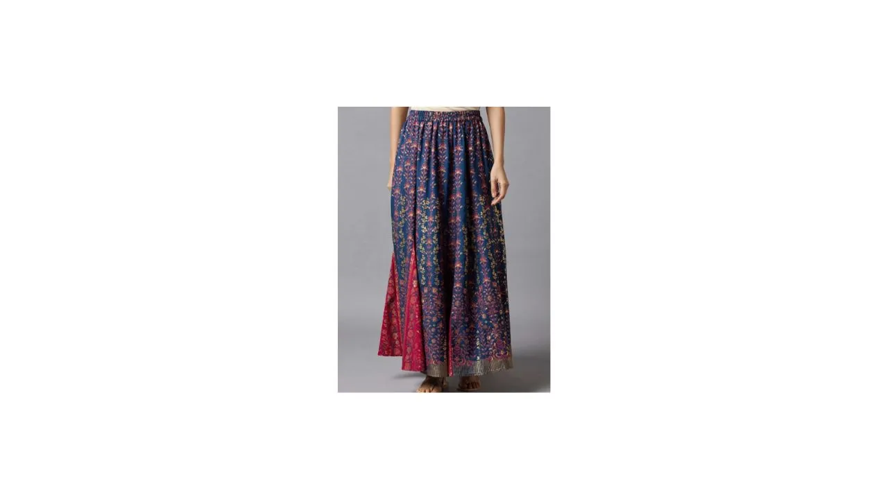 AURELIA Women Blue & Red Floral Printed Flared Maxi Skirt