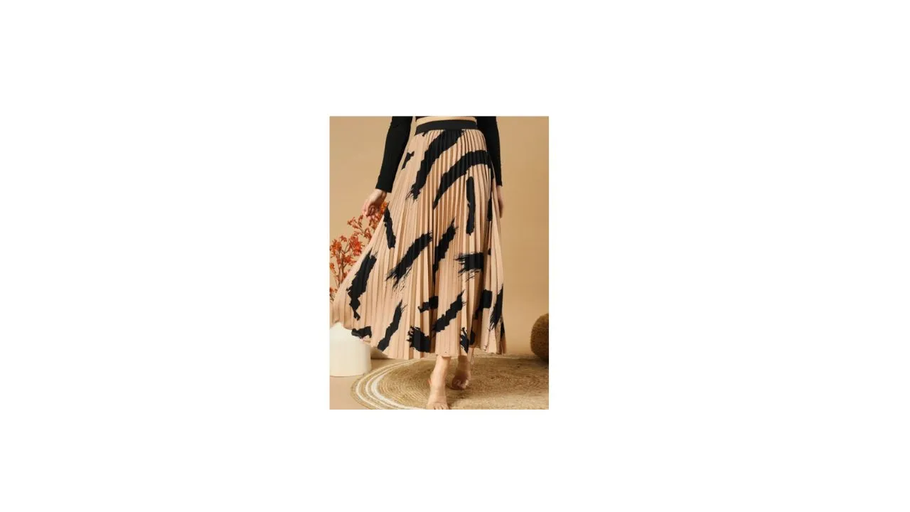 OTABU Printed Pleated A-Line Maxi Skirt