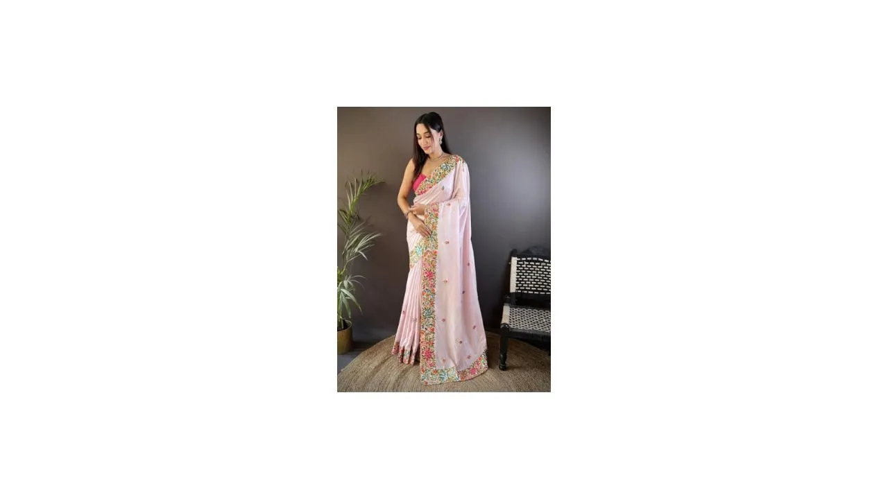 NIWAA Floral Embroidered Jute Cotton Saree