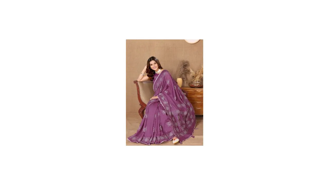FABMORA Printed Bandhani Chanderi Saree