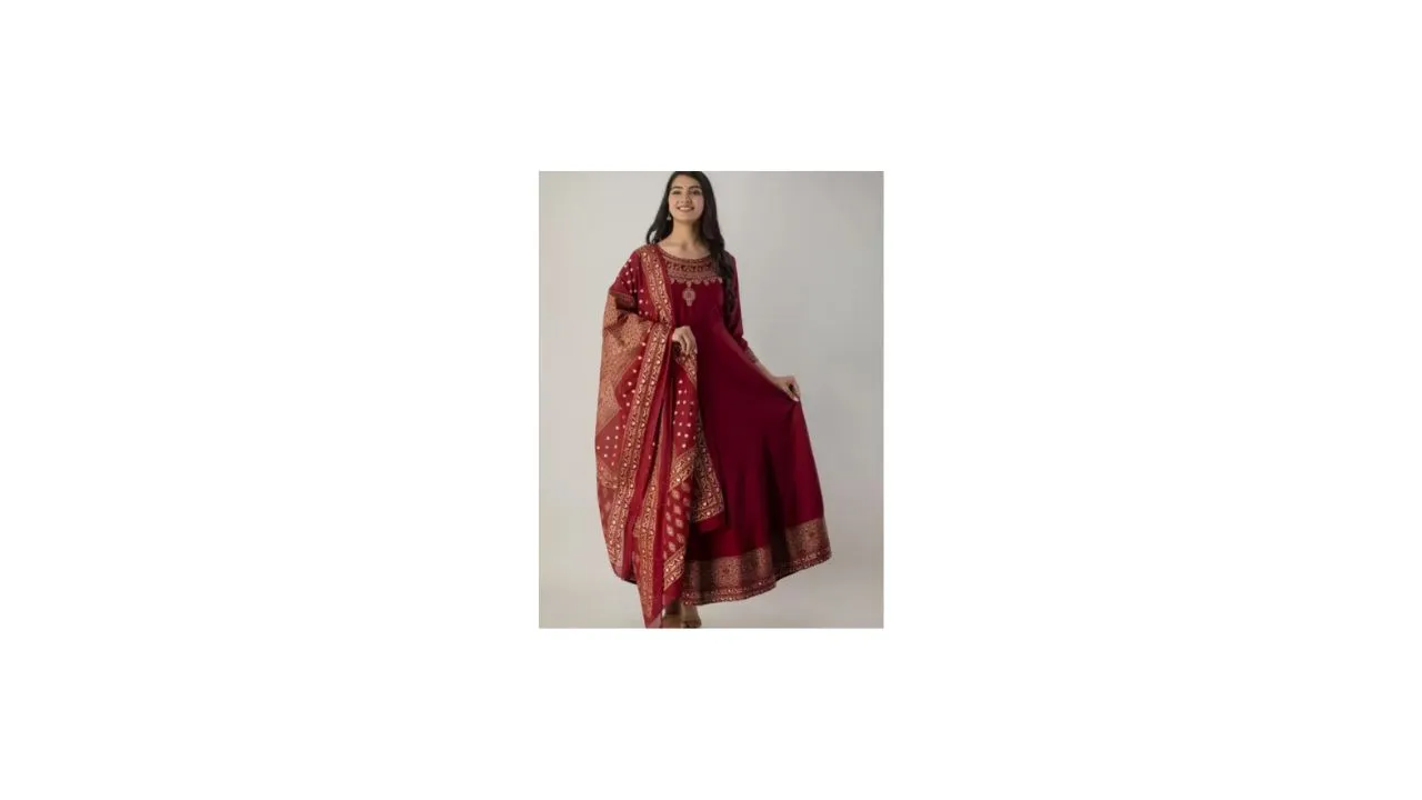 KALINI Ethnic Motifs Yoke Design Anarkali Kurta With Dupatta