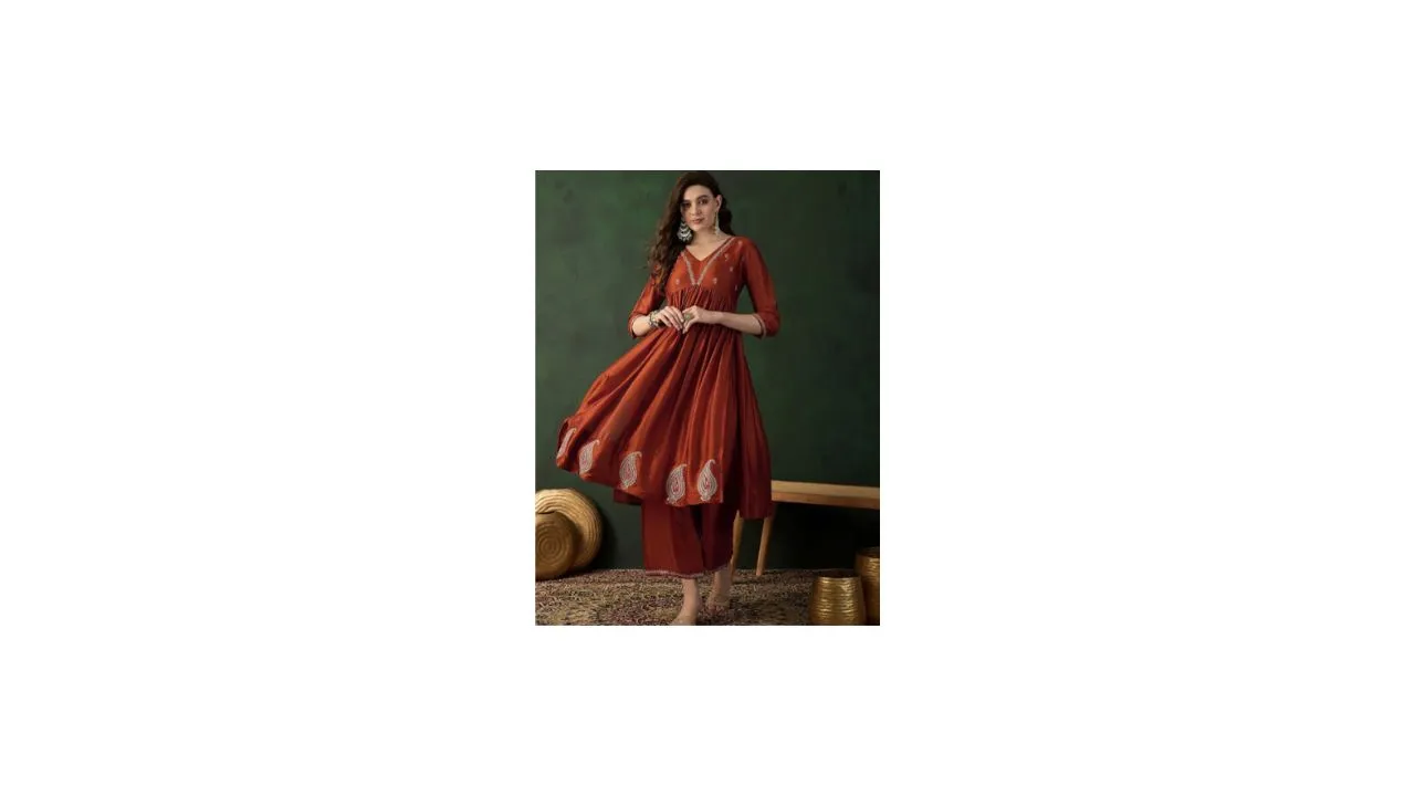 Sangria Anarkali Kurta With Palazzos