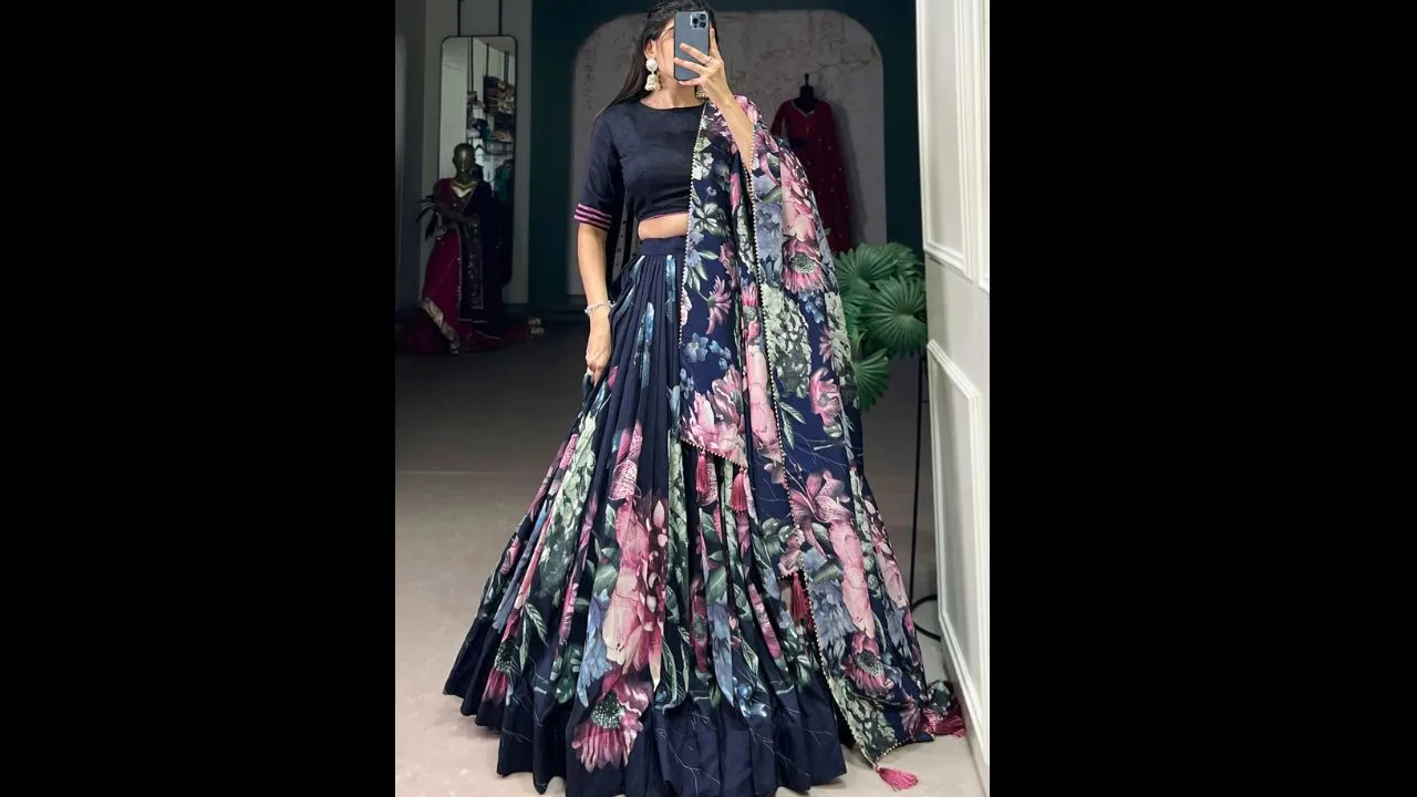 Silk High Flared Floral Print Lehenga
