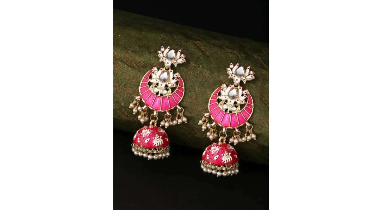 Pink Meenakari Jhumka Earrings