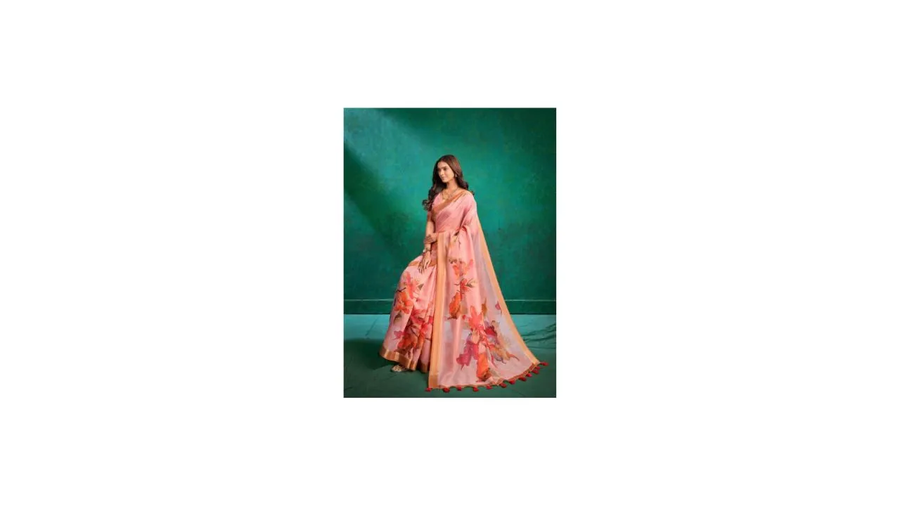 Sangria Floral Printed Linen Saree