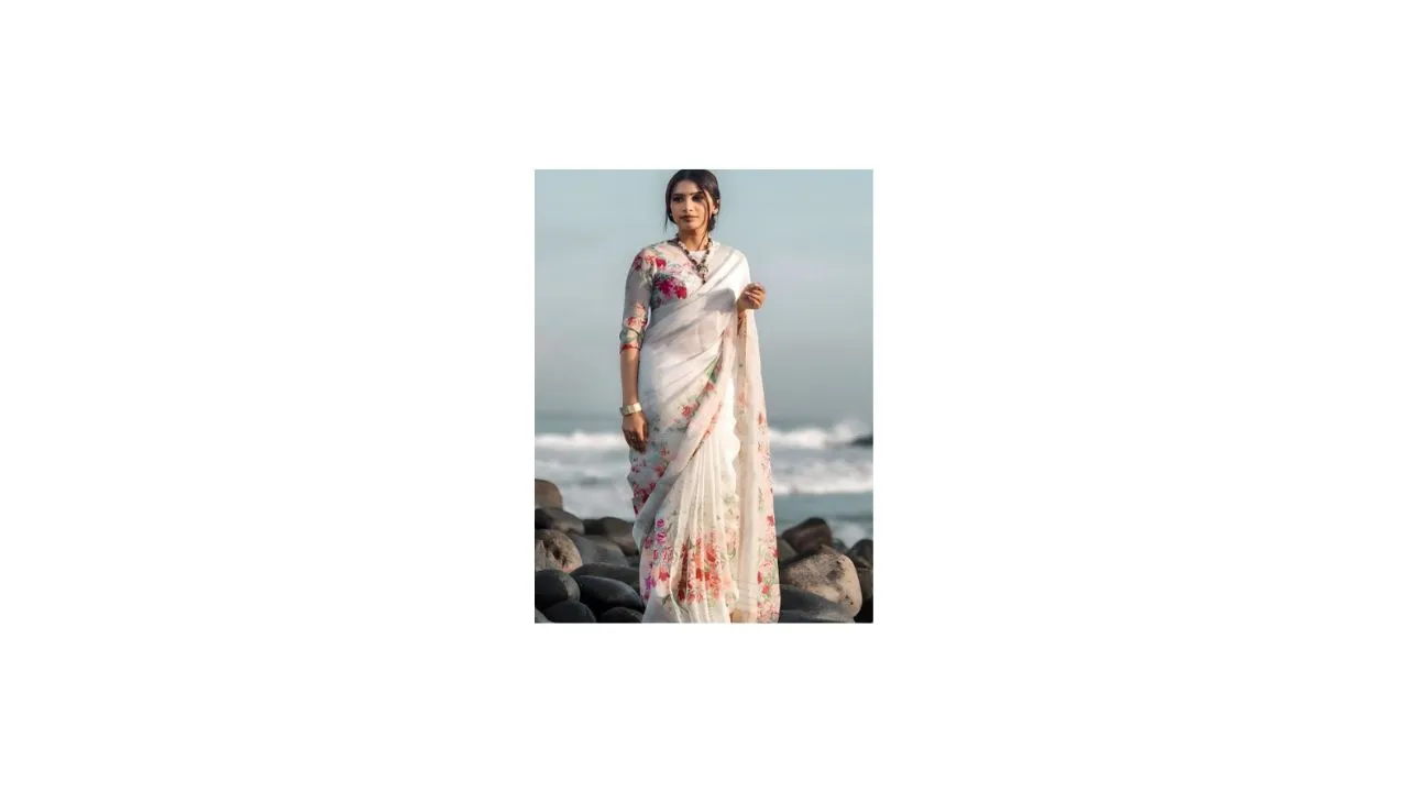 Anouk Floral Linen Blend Saree