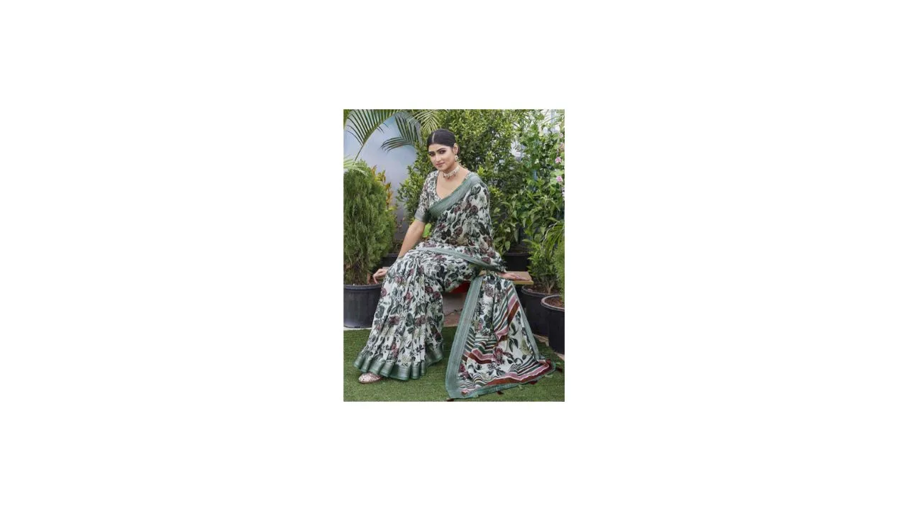 Ariya Prints Floral Printed Woven Design Zardozi Saree