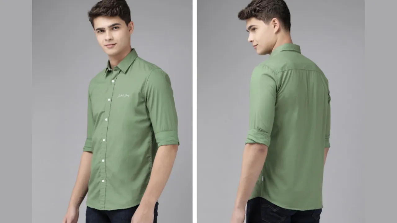  Jack & Jones Men Green Pure Cotton Original Long Sleeves Slim Fit Casual Shirt 