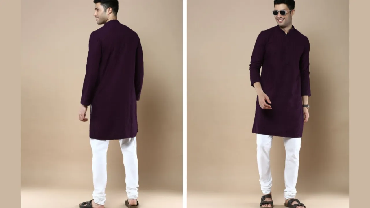Anouk Floral Woven Design Mandarin Collar Chikankari Straight Kurta