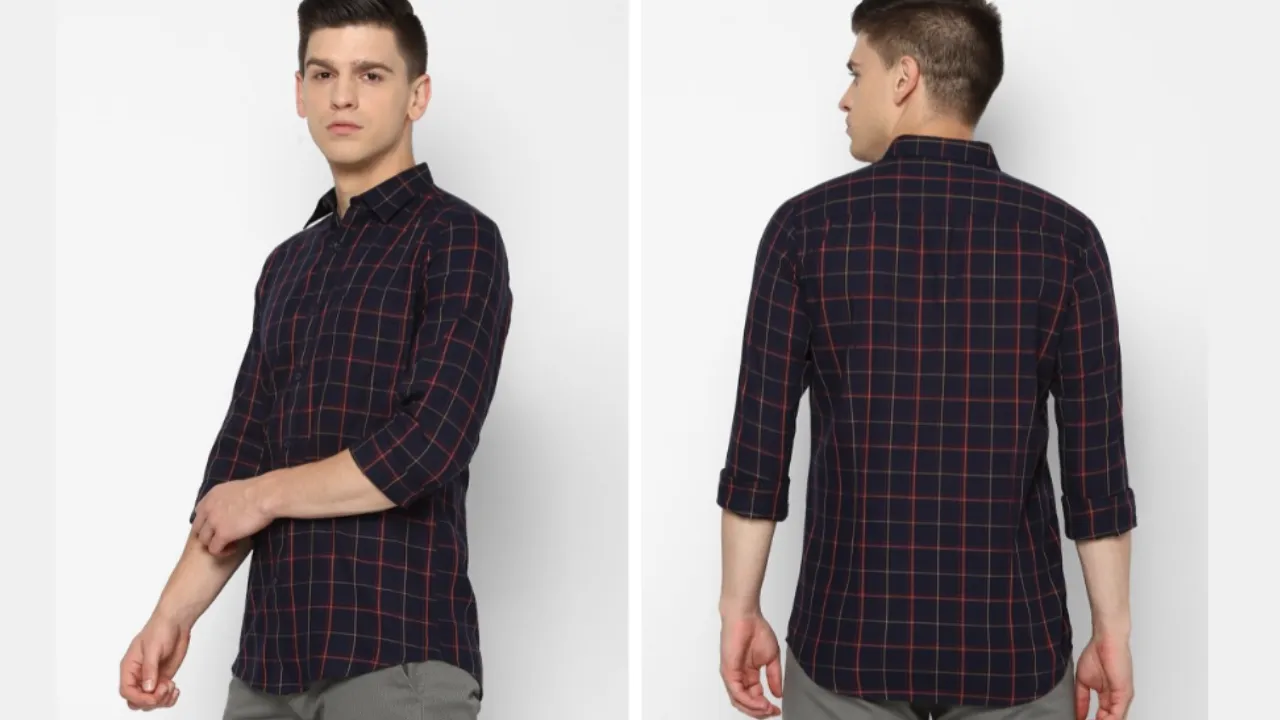  Allen Solly Men Navy Blue & Red Slim Fit Opaque Checked Pure Cotton Casual Shirt 