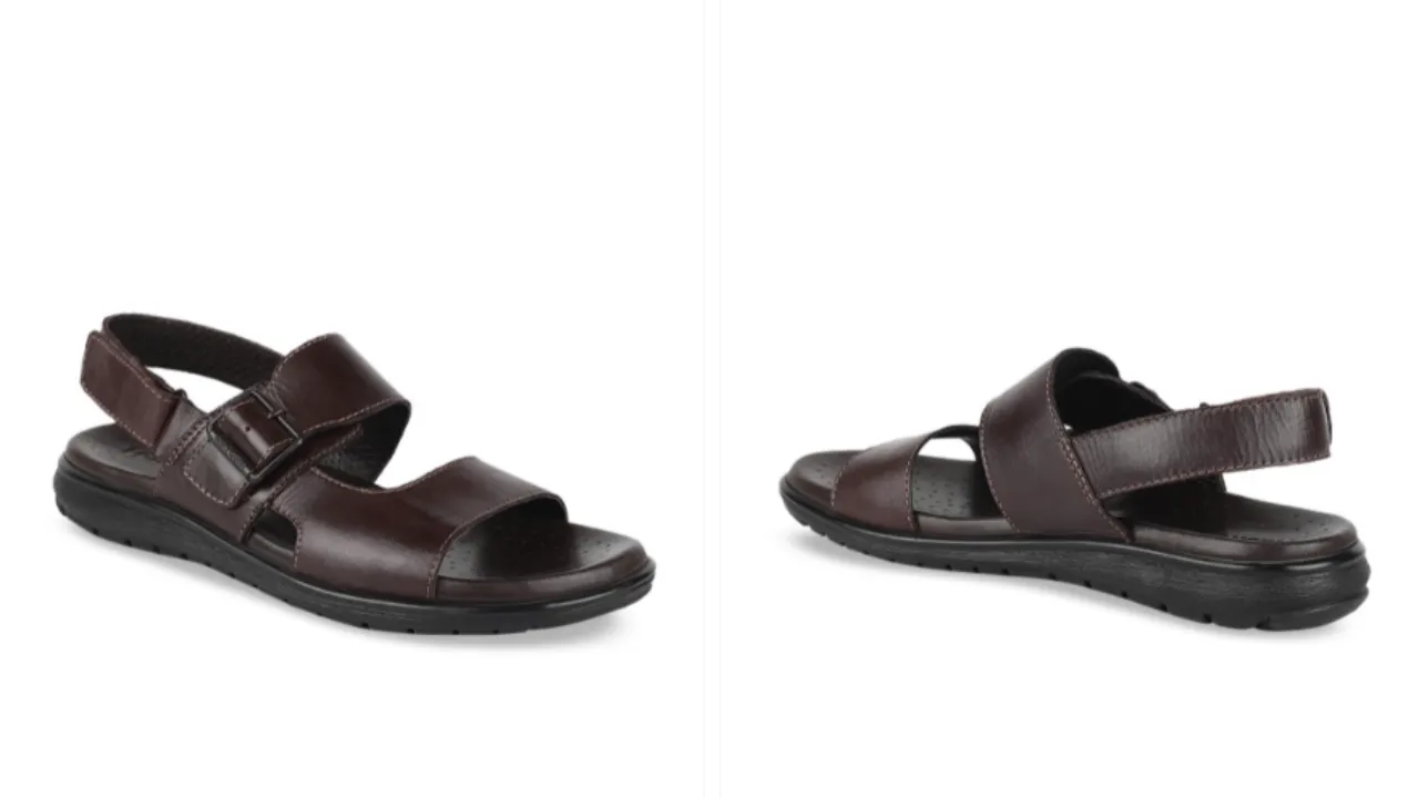  Hush Puppies Men Brown Solid Leather Comfort Sandals 