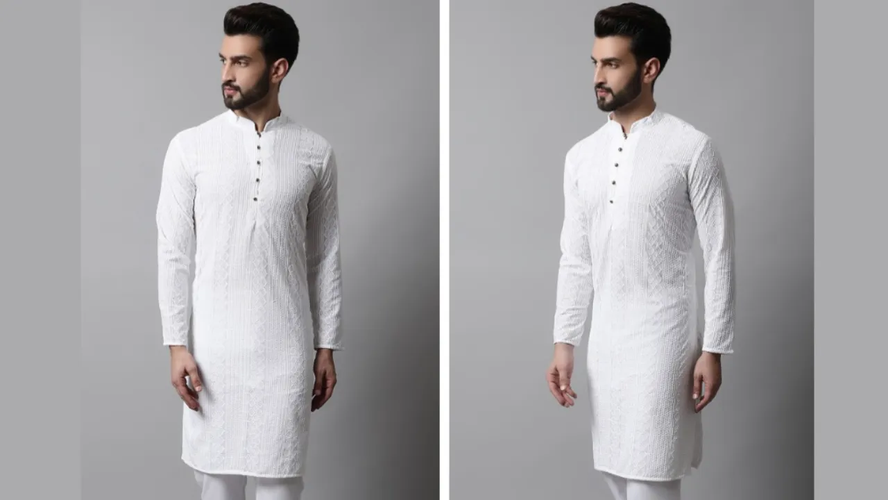 Jompers Men White Chikankari Embroidered Pure Cotton Kurta