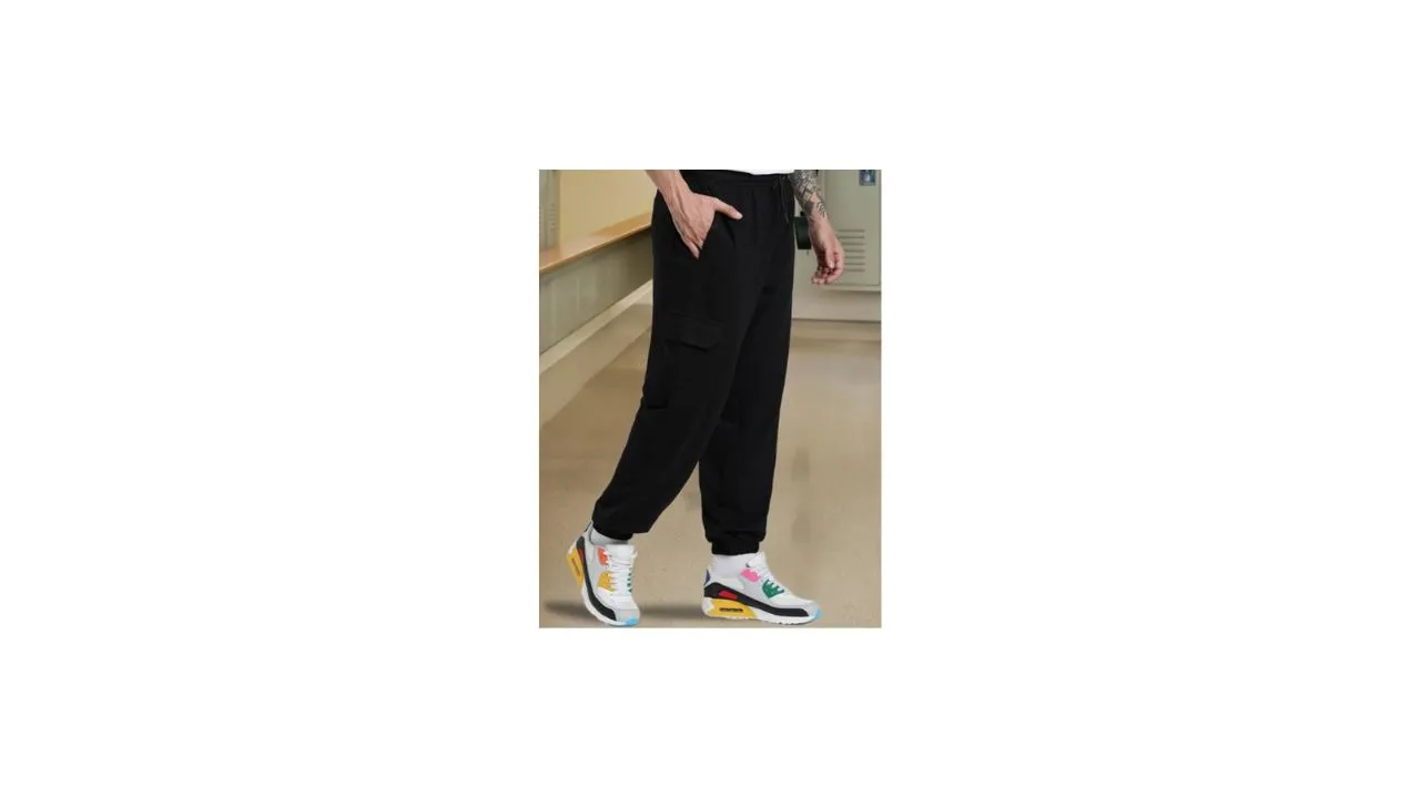 VEIRDO Men Baggy Fit Crago Mid-Rise Cotton Joggers