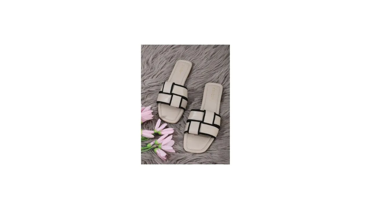 DressBerry Beige Woven Design Open Toe Flats