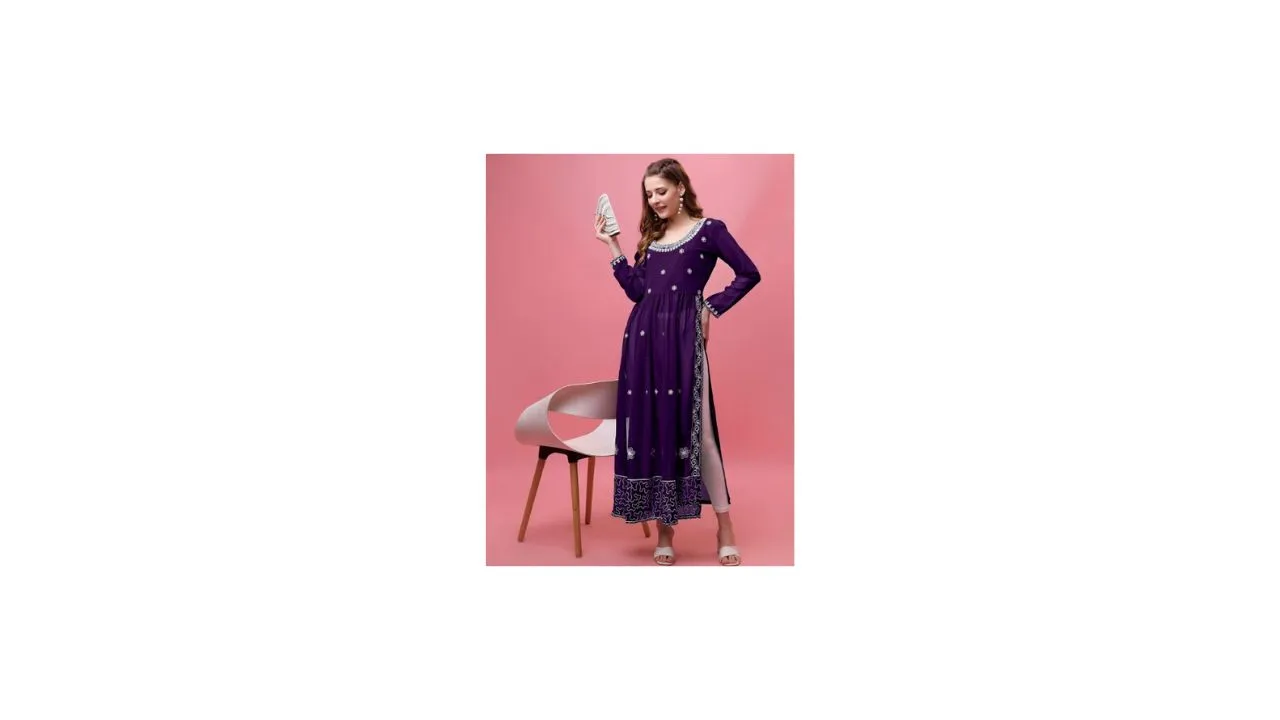 FabFairy Ethnic Motifs Embroidered Georgette A-Line Kurta
