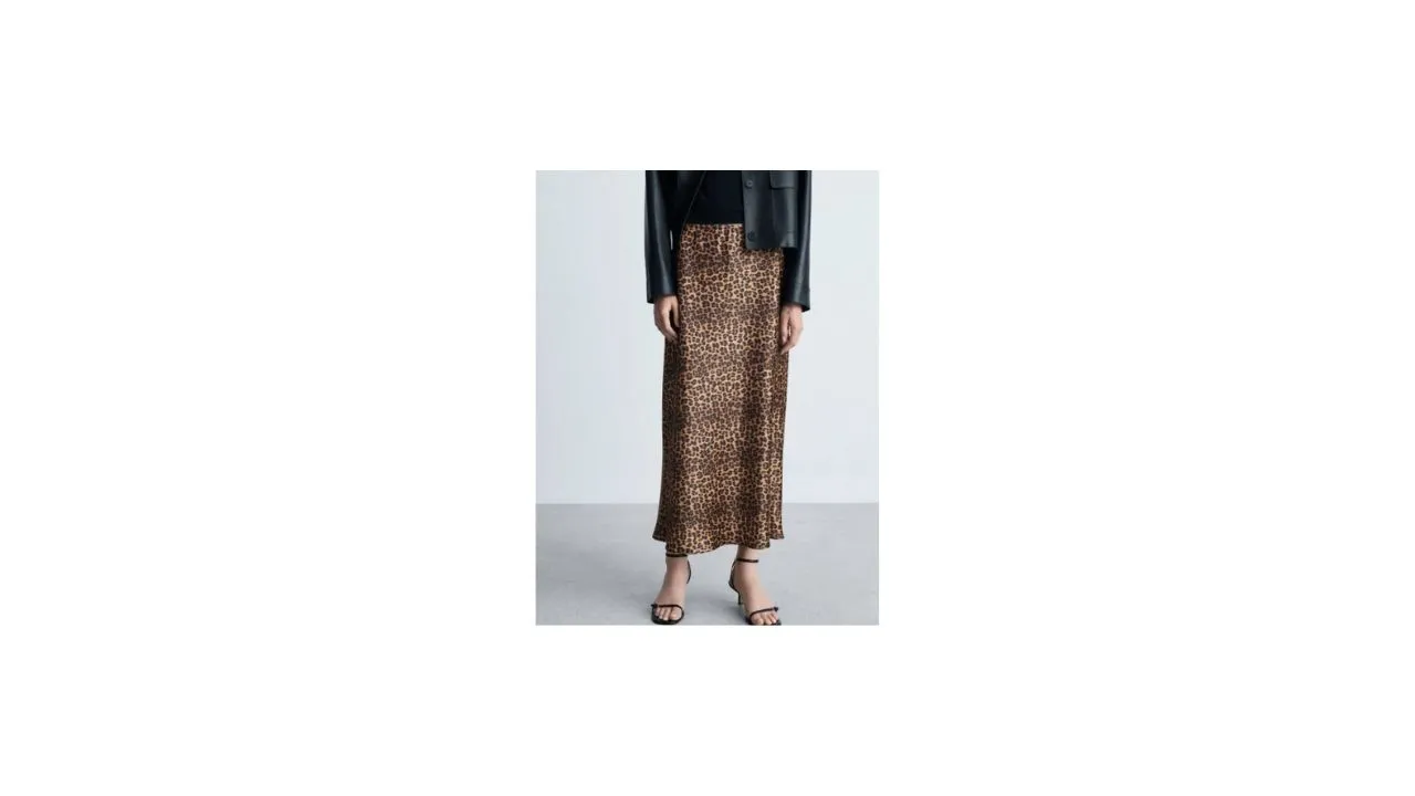 MANGO Leopard Print Satin Skirt
