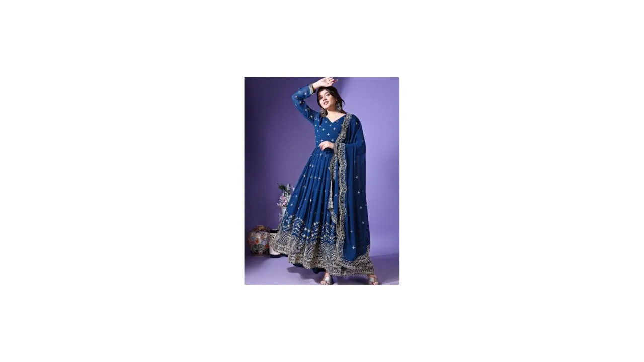 KALINI Floral Anarkali Kurta With Dupatta