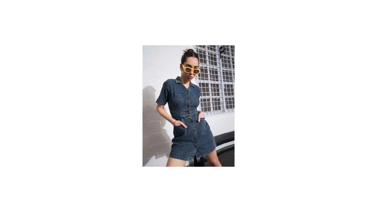 SASSAFRAS Shirt Collar Denim Mini Shirt Dress