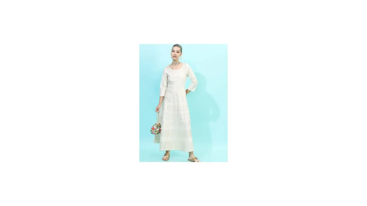 Vishudh Women Beige Ethnic Maxi Dress