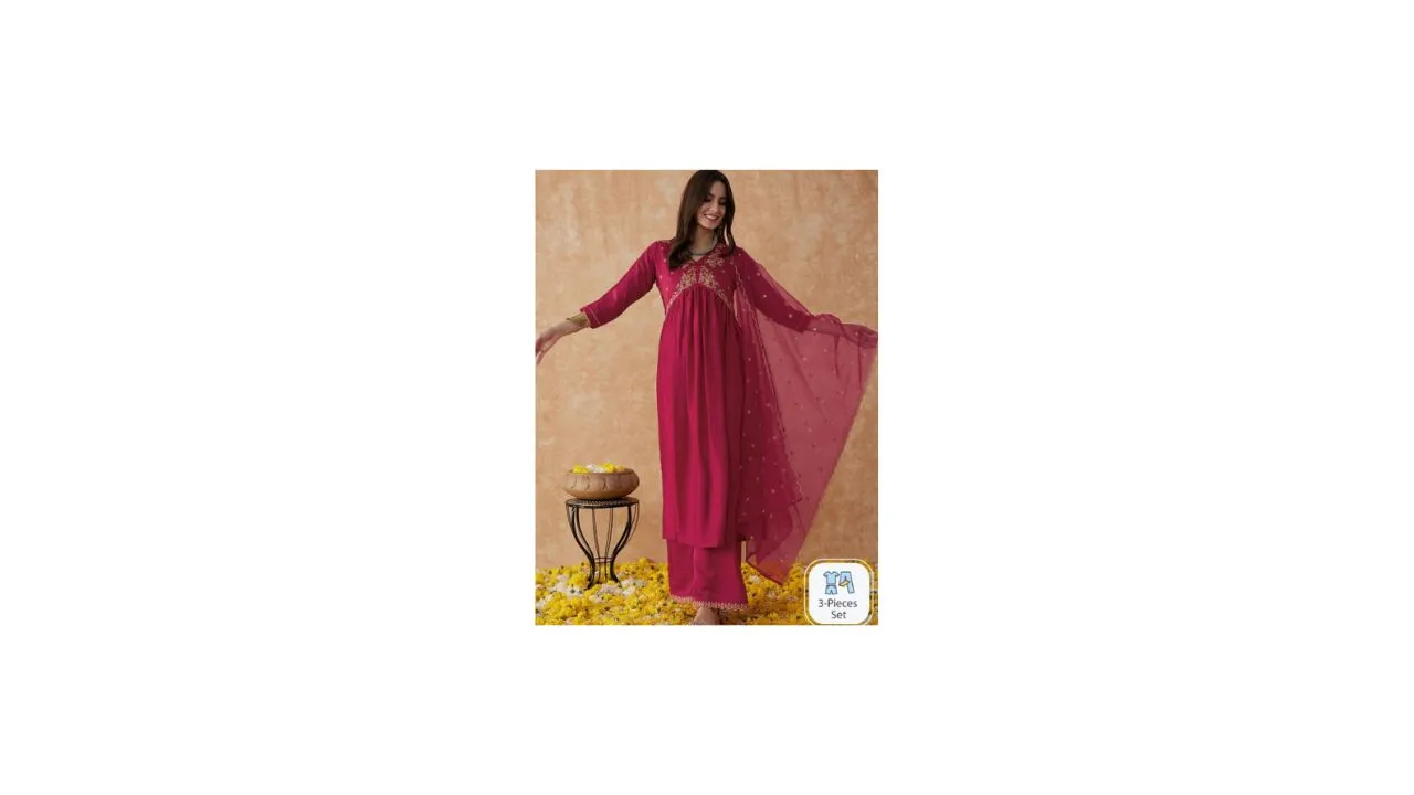 Sangria Anarkali Kurta With Palazzo & Dupatta Set