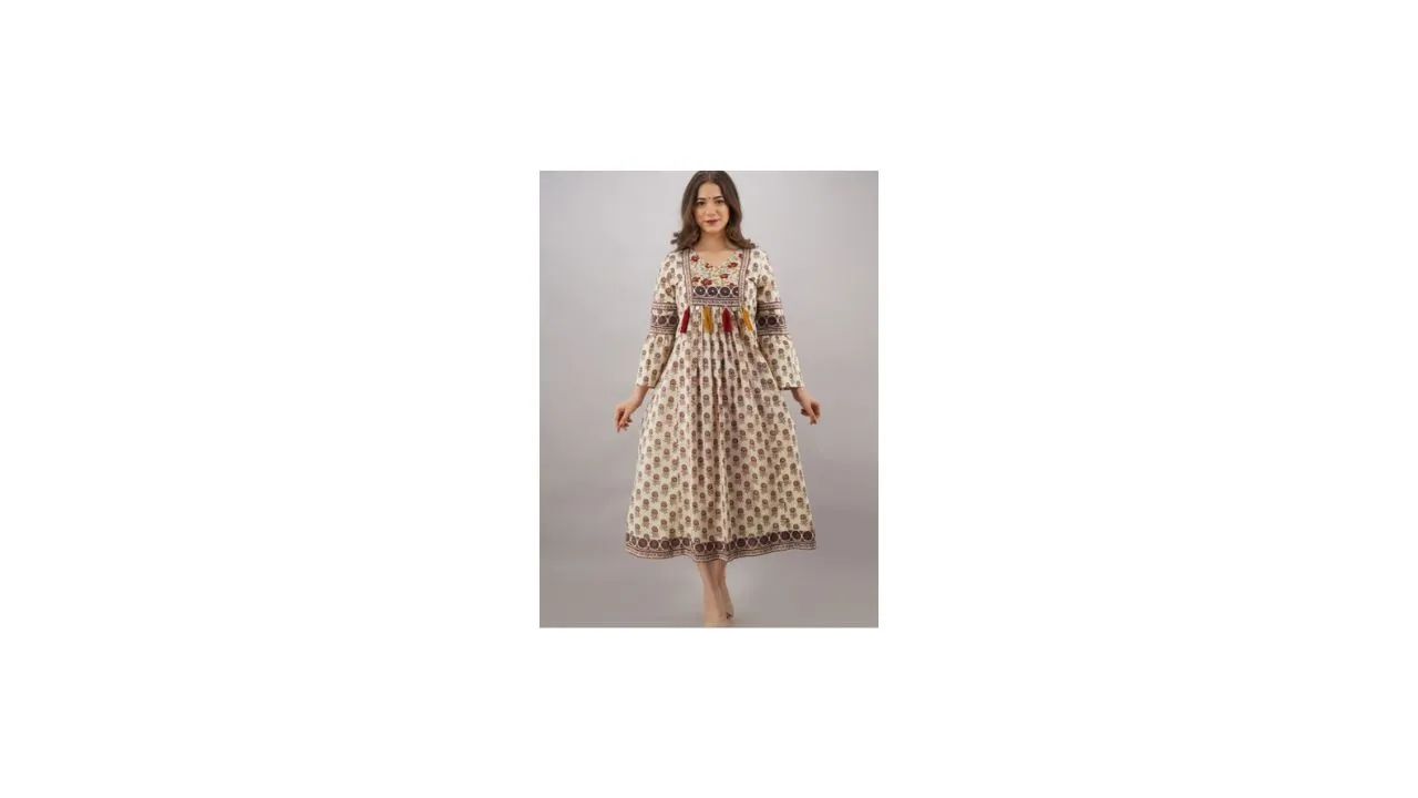 KALINI Women Ethnic Printed Cotton Maxi Dress