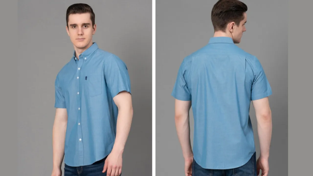 Red Tape Button-Down Collar Chambray Weave Cotton Casual Shirt