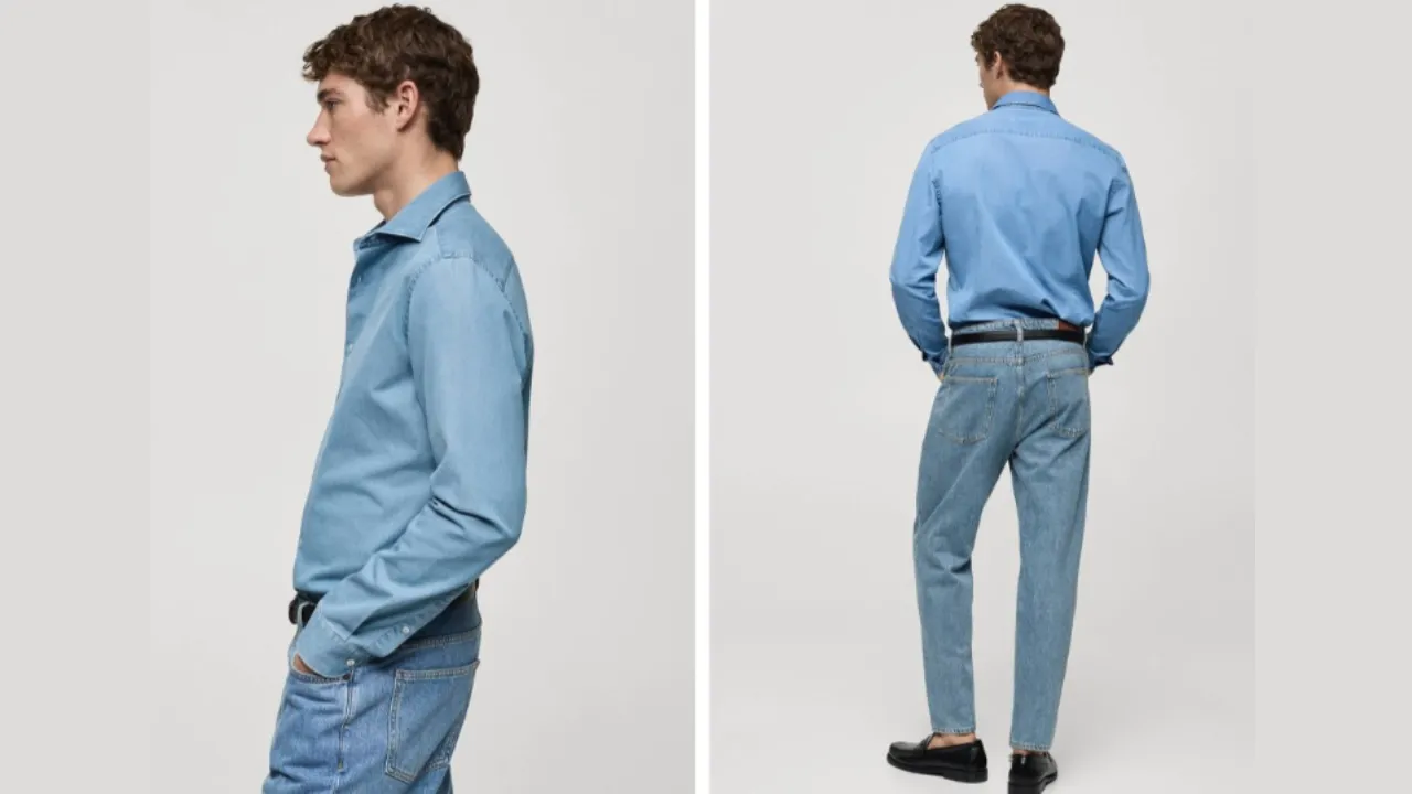 MANGO MAN Slim Fit Pure Cotton Chambray Shirt