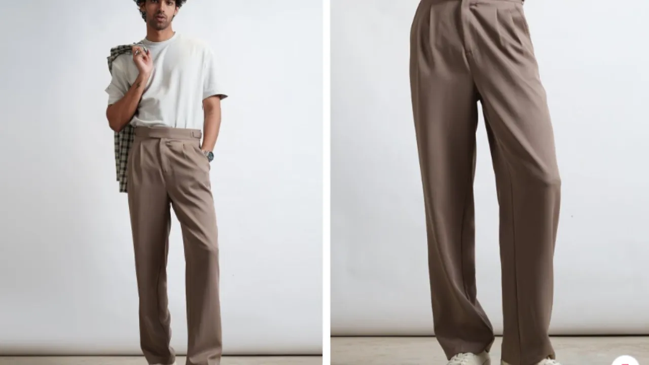 FREAKINS Men Mocha Mousse Buckle Detail Korean Pants