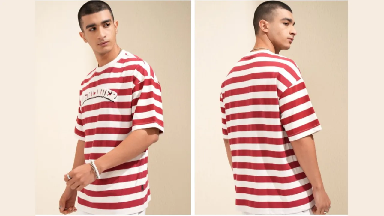  HIGHLANDER Men Horizontal Striped Oversized Tshirt 