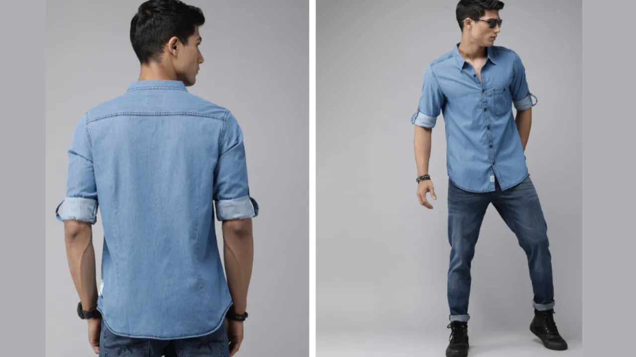Roadster The Lifestyle Co Men Blue Solid Cotton Chambray Shirt