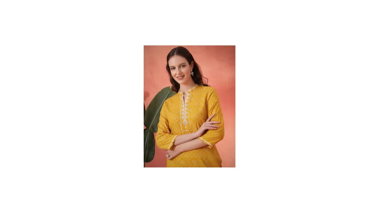 Nayam By Lakshita Yellow Bandhani Printed Kurti