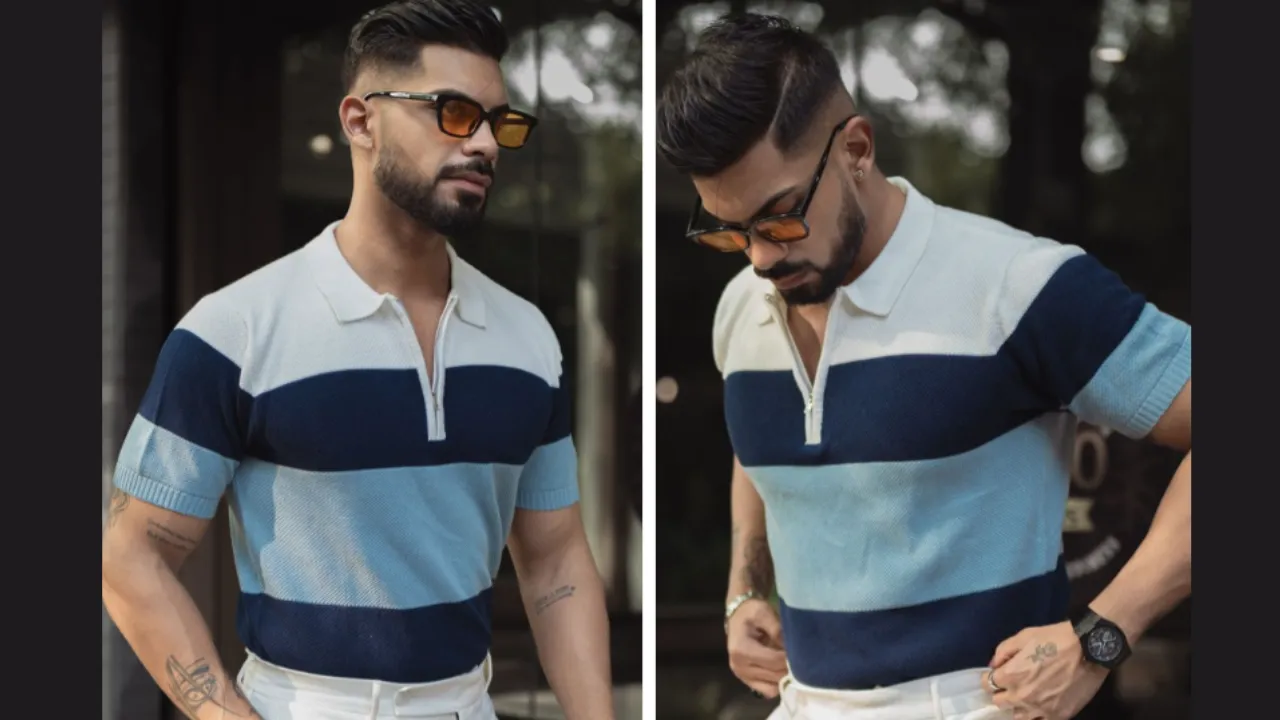  Powerlook Men Striped Polo Collar T-shirt 