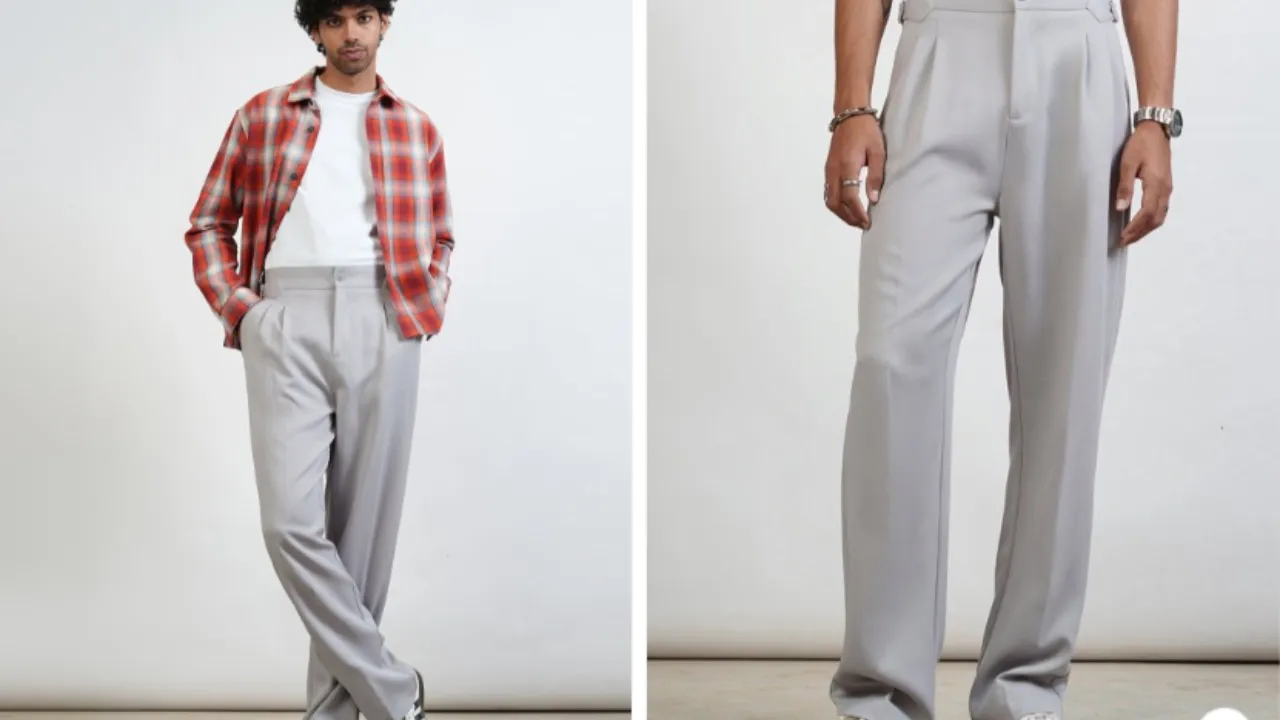 FREAKINS Men Ice Grey Side Detail Korean Pants