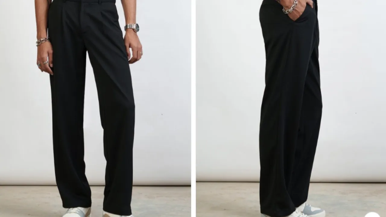 FREAKINS Olive Black Men's Pleated Straight Korean Pants