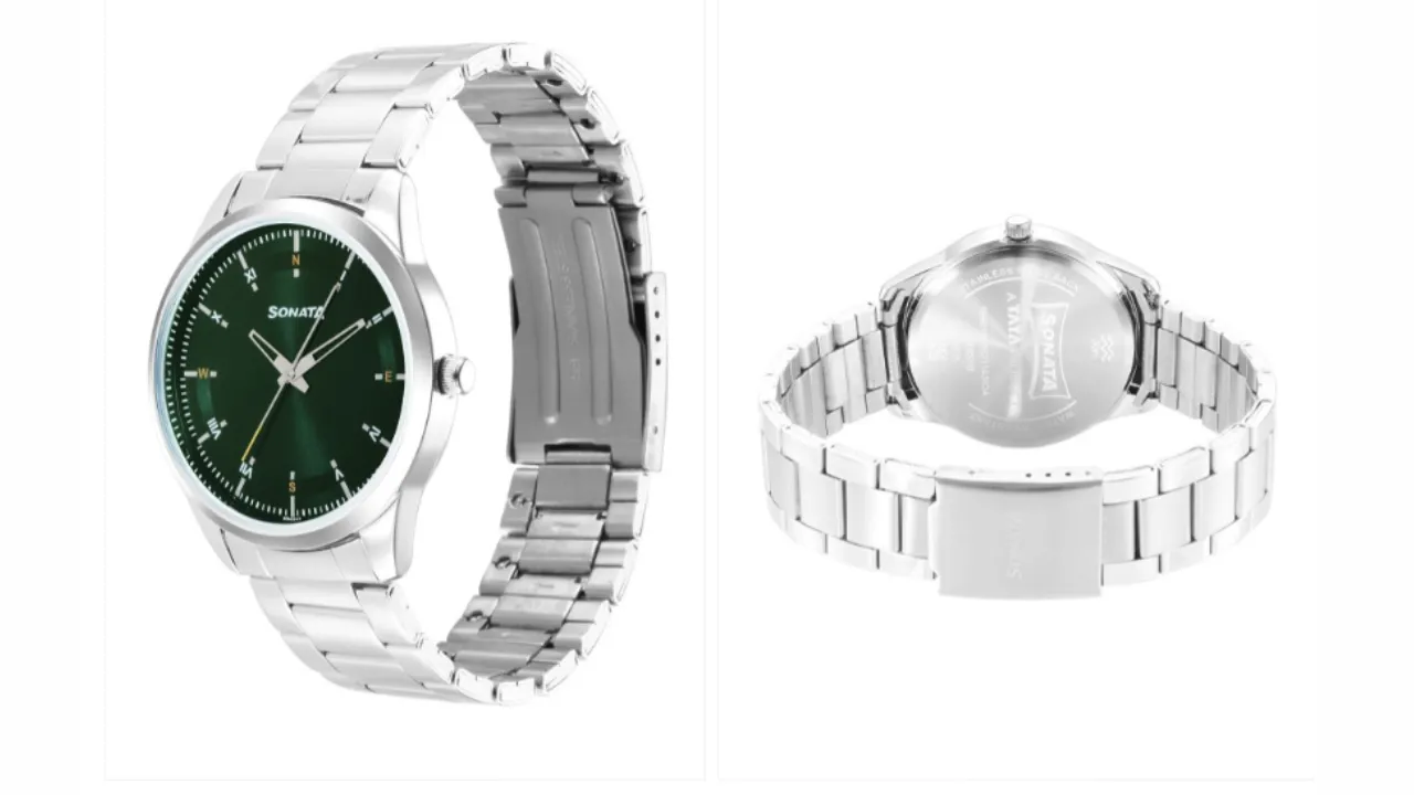Sonata Men Brass Dial & Stainless Steel Bracelet Style Straps Analogue Watch