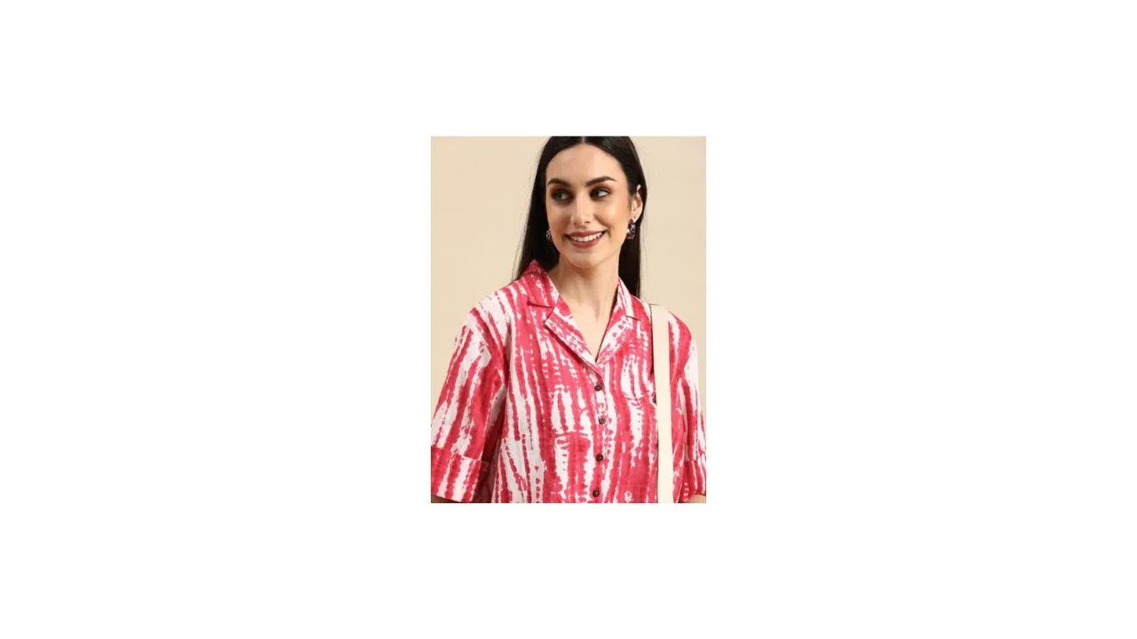 Anouk Pink Tie and Dye Print Roll-Up Sleeves Top