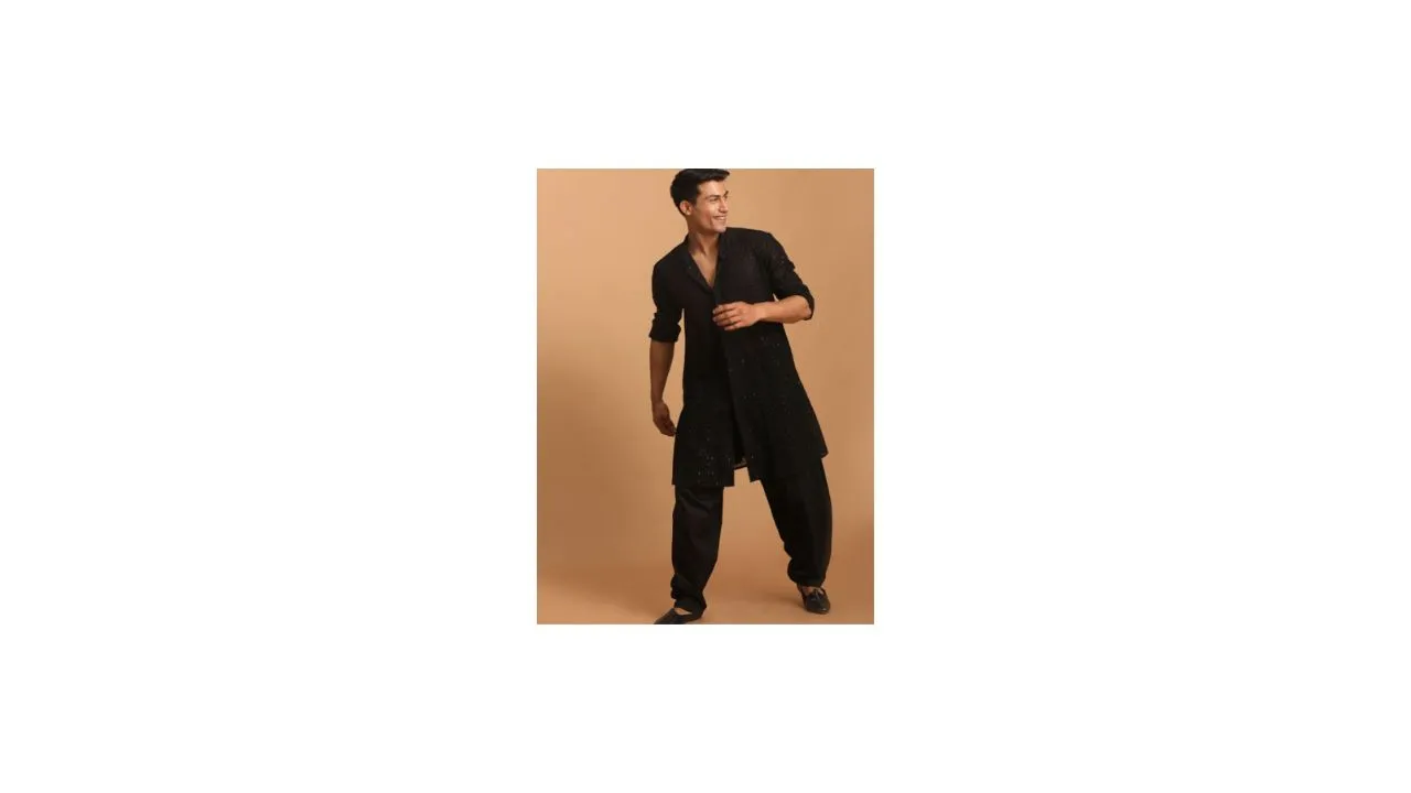 VASTRAMAY Men Georgette Sequence Kurta With Patiala