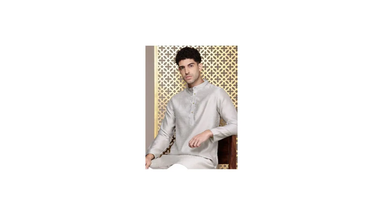 House of Pataudi Geometric Band Collar Jashn Kurta with Churidar
