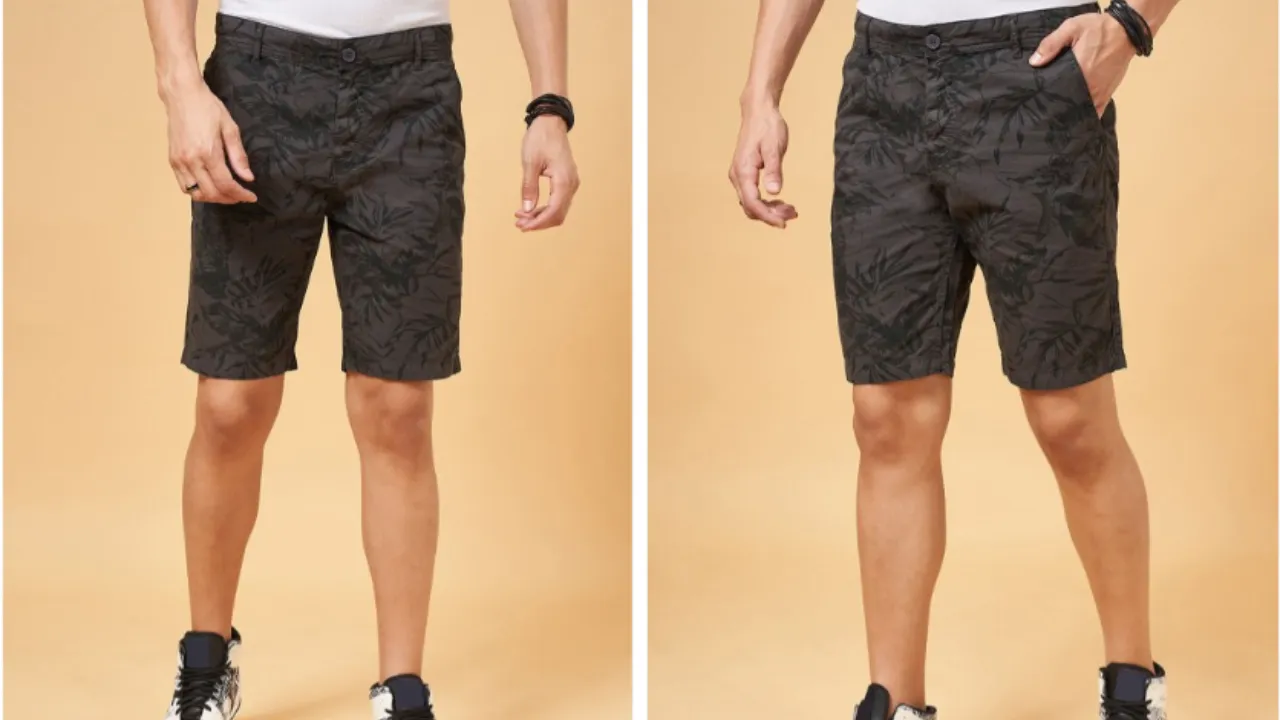 People Men Floral Printed Mid Rise Cotton Chinos Shorts