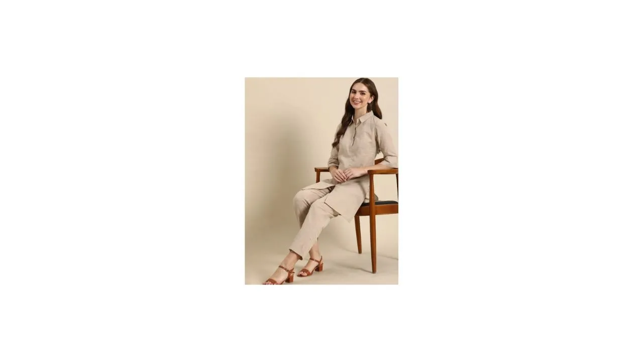 Anouk Self Design Pure Cotton Tunic With Trousers