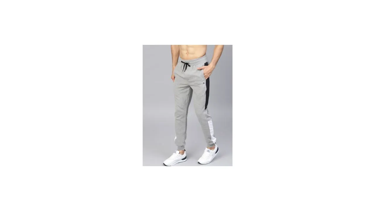 HRX Men Grey Melange Lifestyle Slim Fit Ottoman Joggers