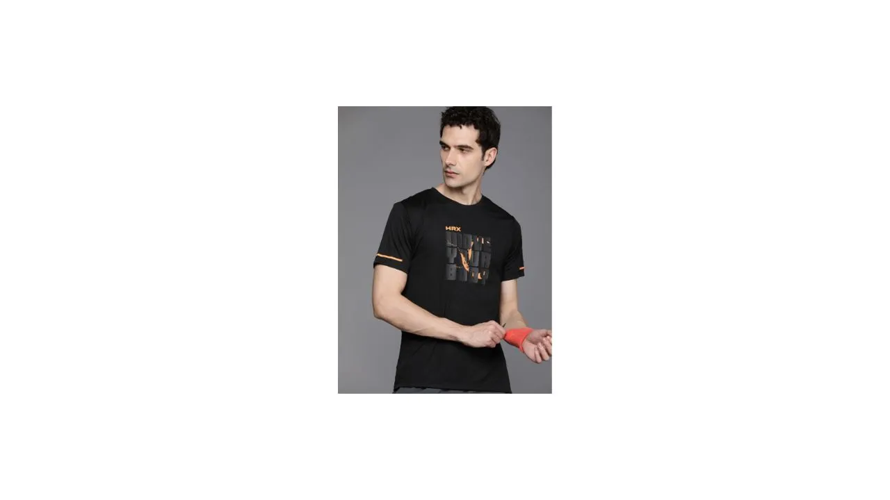 HRX Typography Printed Rapid-Dry Antimicrobial Training T-shirt