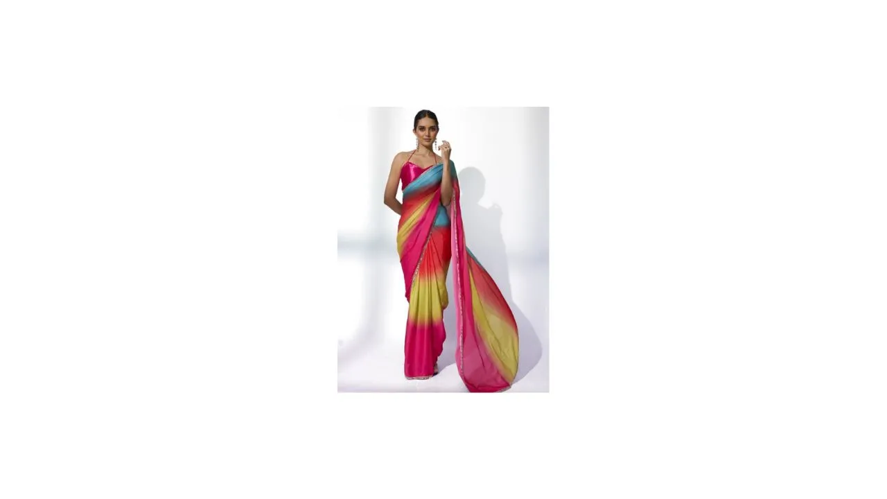 Kalista Ombre Mirror Work Satin Saree