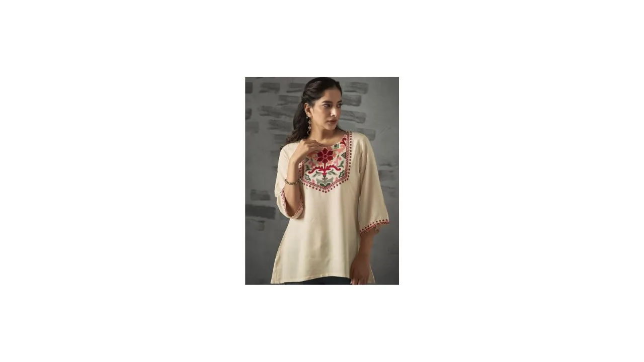 Anouk Floral Embroidered Liva A-Line Tunic